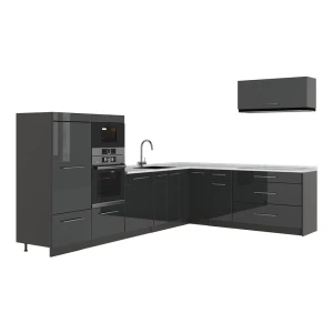 Hoekkeuken Fame-Line Antraciet Hoogglans/Antraciet 327 x 227 cm, WB Marmer Vicco