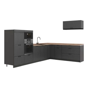 Hoekkeuken Fame-Line Donkergrijs/Antraciet 327 x 227 cm, WB Eik Vicco