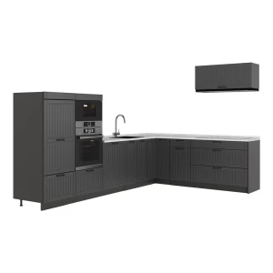 Kuchnia narożna Fame-Line Ciemnoszary/Antracyt 327 x 227 cm, BP Marmur Vicco