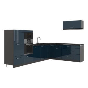 Hoekkeuken Fame-Line Donkerblauw hoogglans/Antraciet 327 x 227 cm, WB Antraciet Vicco