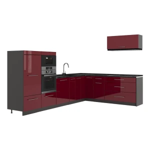 Cucina angolare completa Fame-Line Bordeaux lucido/Antracite 327 x 227 cm senza piano di lavoro Vicco