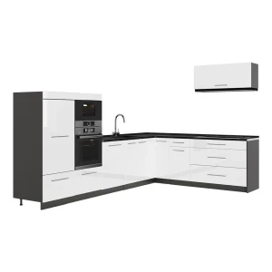 Eckküche Fame-Line Weiß Hochglanz/Anthrazit 327 x 227 cm, AP Anthrazit Vicco