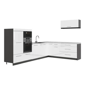 Kuchnia narożna Fame-Line Biały wysoki połysk/Antracyt 327 x 227 cm, BP Marmur Vicco