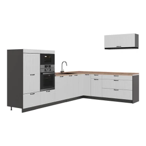 Kuchnia narożna Fame-Line Biały rustykalny/Antracyt 327 x 227 cm, BP Dąb Vicco