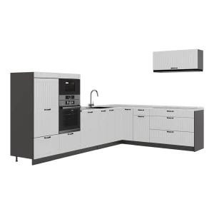Cucina angolare completa Fame-Line Bianco rustico/Antracite 327 x 227 cm, PL Marmo Vicco