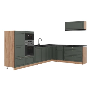 Eckküche Fame-Line Grün-Gold Landhaus/Goldkraft Eiche 327 x 227 cm ohne Arbeitsplatte Vicco