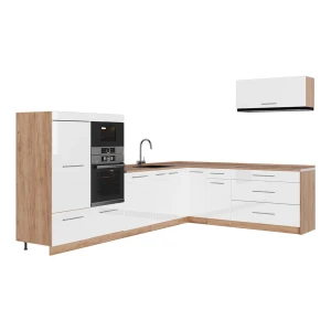 Cuisine en angle Fame-Line Blanc Haute brillance/Chêne de force doré 327 x 227 cm, PT Chêne Vicco