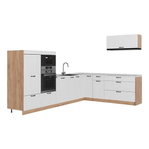 Kuchnia narożna Fame-Line Biały rustykalny/Dąb goldkraft 327 x 227 cm, BP Marmur Vicco