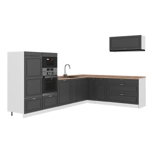 Cucina angolare completa Fame-Line Oro-antracite rustico/Bianco 327 x 227 cm, PL Rovere Vicco