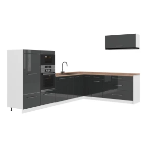 Kuchnia narożna Fame-Line Antracyt połysk/Biały 327 x 227 cm, BP Dąb Vicco