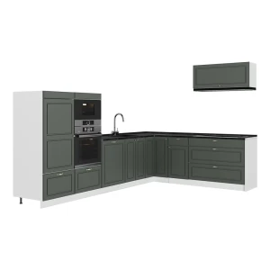 Cuisine en angle Fame-Line Vert Or Campagne/Blanc 327 x 227 cm, PT Anthracite Vicco