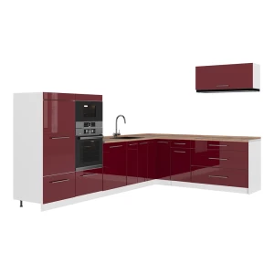 Cucina angolare completa Fame-Line Bordeaux lucido/Bianco 327 x 227 cm, PL Rovere Vicco