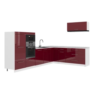 Cuisine en angle Fame-Line Rouge bordeaux Haute brillance/Blanc 327 x 227 cm, PT Marbre Vicco
