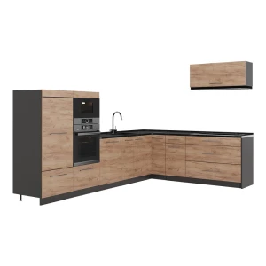 Eckküche Fame-Line Goldkraft Eiche/Anthrazit 327 x 227 cm, AP Anthrazit Vicco