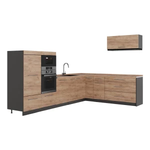 Eckküche Fame-Line Goldkraft Eiche/Anthrazit 327 x 227 cm, AP Eiche Vicco