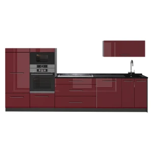 Complete keukeneenheid Fame-Line Bordeauxrode hoogglans/Antraciet 340 cm zonder werkblad Vicco