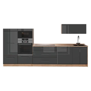 Cucina componibile Fame-Line Antracite lucido/Rovere dorato 340 cm senza piano di lavoro Vicco
