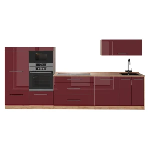 Cucina componibile Fame-Line Bordeaux lucido/Rovere dorato 340 cm senza piano di lavoro Vicco