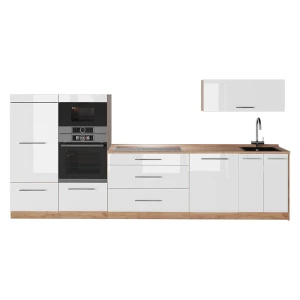 Cucina componibile Fame-Line Bianco lucido/Rovere dorato 340 cm senza piano di lavoro Vicco