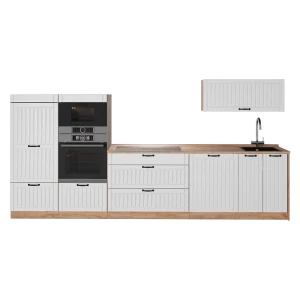 Cucina componibile Fame-Line Bianco rustico/Rovere dorato 340 cm senza piano di lavoro Vicco