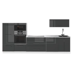 Cucina componibile Fame-Line Antracite lucido/Bianco 340 cm senza piano di lavoro Vicco