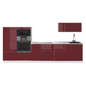 Cucina componibile Fame-Line Bordeaux lucido/Bianco 340 cm senza piano di lavoro Vicco