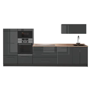 Complete keukeneenheid Fame-Line Antraciet Hoogglans/Antraciet 340 cm, WB Eik Vicco