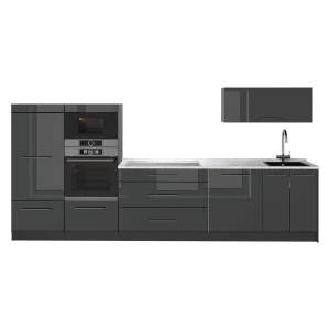 Complete keukeneenheid Fame-Line Antraciet Hoogglans/Antraciet 340 cm, WB Marmer Vicco