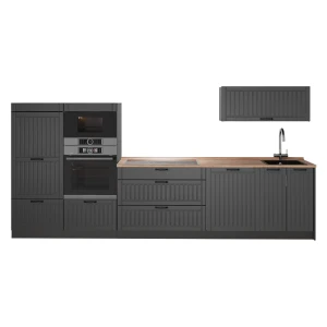 Complete keukeneenheid Fame-Line Donkergrijs/Antraciet 340 cm, WB Eik Vicco