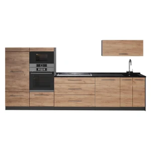 Complete keukeneenheid Fame-Line Goudkleurig Eiken/Antraciet 340 cm, WB Antraciet Vicco