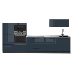 Küchenzeile Fame-Line Dunkelblau Hochglanz/Anthrazit 340 cm, AP Marmor Vicco