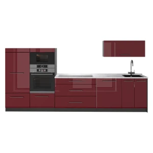 Cucina componibile Fame-Line Bordeaux lucido/Antracite 340 cm, PL Marmo Vicco