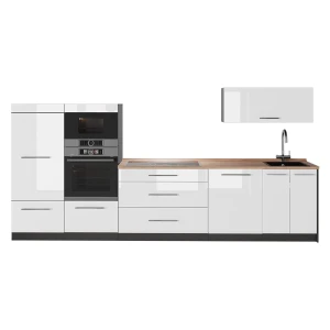 Zabudowa kuchenna Fame-Line Biały wysoki połysk/Antracyt 340 cm, BP Dąb Vicco