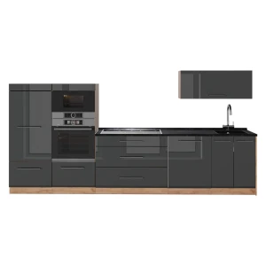 Cucina componibile Fame-Line Antracite lucido/Rovere dorato 340 cm, PL Antracite Vicco