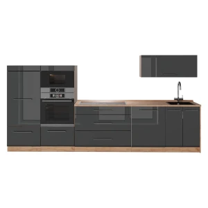 Küchenzeile Fame-Line Anthrazit Hochglanz/Goldkraft Eiche 340 cm, AP Eiche Vicco