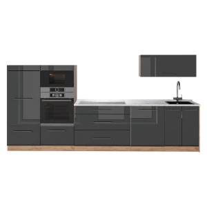 Cucina componibile Fame-Line Antracite lucido/Rovere dorato 340 cm, PL Marmo Vicco