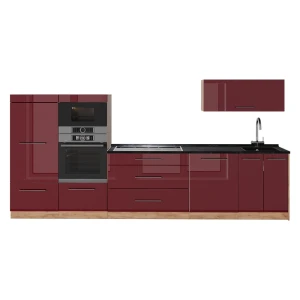 Cucina componibile Fame-Line Bordeaux lucido/Rovere dorato 340 cm, PL Antracite Vicco