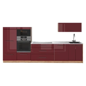 Cucina componibile Fame-Line Bordeaux lucido/Rovere dorato 340 cm, PL Marmo Vicco