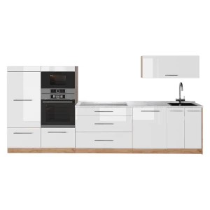 Cucina componibile Fame-Line Bianco lucido/Rovere dorato 340 cm, PL Marmo Vicco