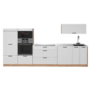 Cucina componibile Fame-Line Bianco rustico/Rovere dorato 340 cm, PL Marmo Vicco