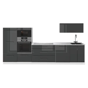 Cucina componibile Fame-Line Antracite lucido/Bianco 340 cm, PL Marmo Vicco