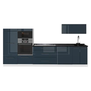 Cucina componibile Fame-Line Blu scuro lucido/Bianco 340 cm, PL Antracite Vicco