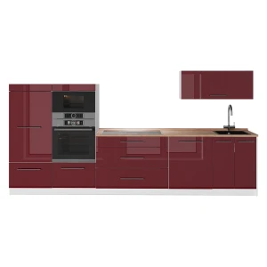 Cucina componibile Fame-Line Bordeaux lucido/Bianco 340 cm, PL Rovere Vicco