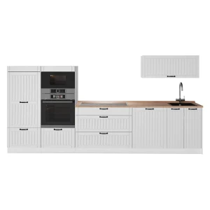 Küchenzeile Fame-Line Weiß Landhaus/Weiß 340 cm, AP Eiche Vicco