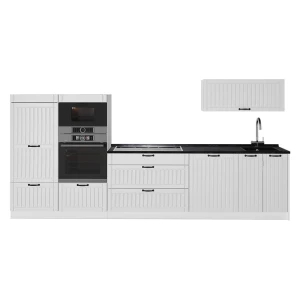 Küchenzeile Fame-Line Weiß Landhaus/Weiß 340 cm, AP Anthrazit Vicco