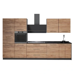 Küchenzeile Fame-Line Goldkraft Eiche/Anthrazit 340 cm ohne Arbeitsplatte Vicco