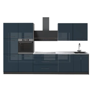 Cucina componibile Fame-Line Blu scuro lucido/Antracite 340 cm, PL Marmo Vicco