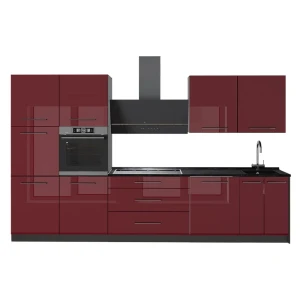 Küchenzeile Fame-Line Bordeaux Hochglanz/Anthrazit 340 cm, AP Anthrazit Vicco
