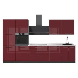 Cuisine Fame-Line Rouge bordeaux Haute brillance/Anthracite 340cm, PT Marbre Vicco