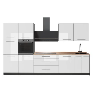 Cuisine Fame-Line Blanc Haute brillance/Anthracite 340cm, PT Chêne Vicco